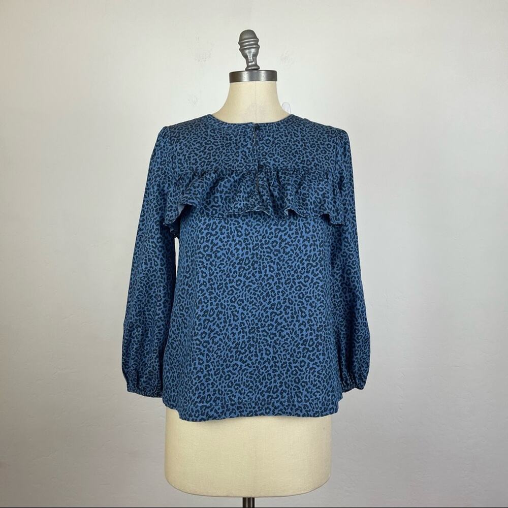 J. Crew Ruffle Front Top in Leopard Chambray